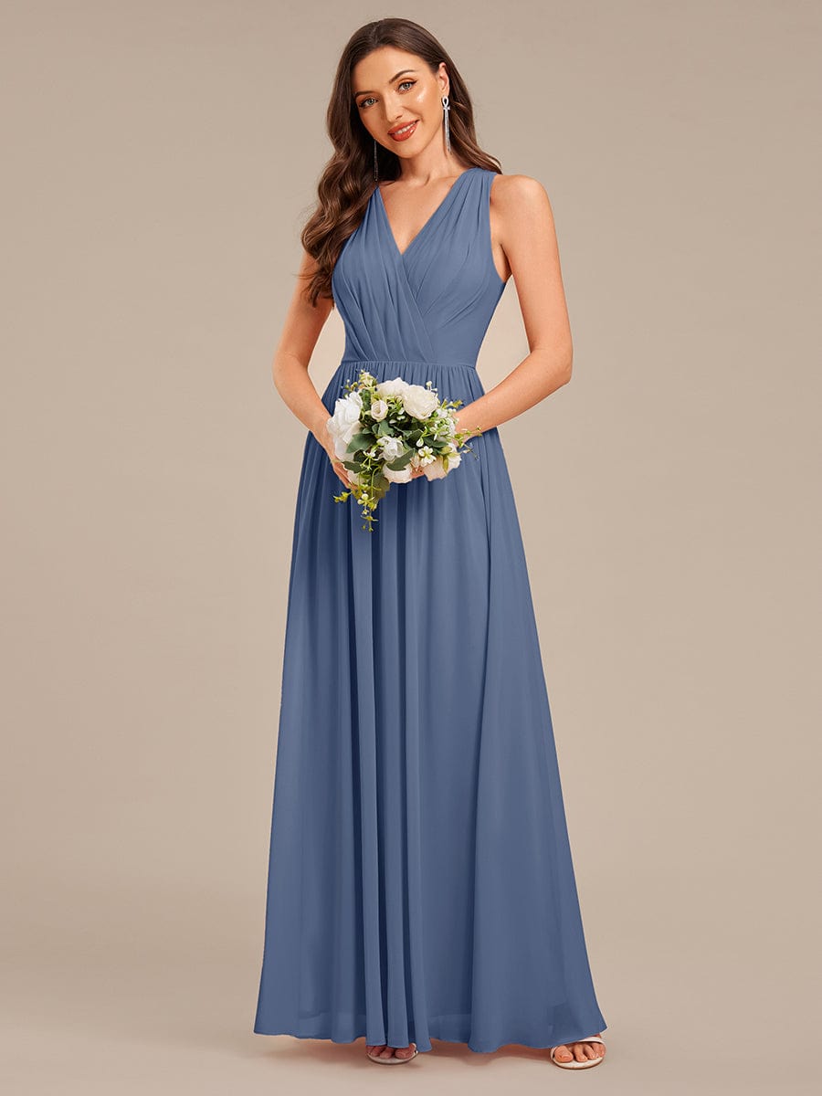 Appliqu¨¦ Chiffon Maxi Bridesmaid Dress #color_Dusty Blue