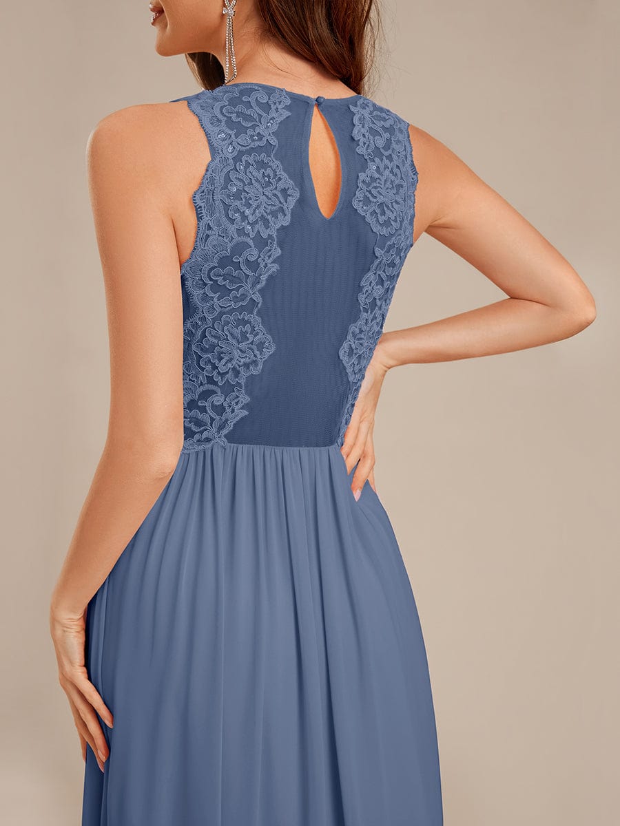 Appliqu¨¦ Chiffon Maxi Bridesmaid Dress #color_Dusty Blue