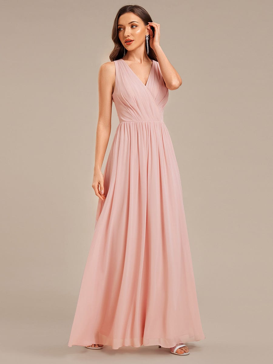Appliqu¨¦ Chiffon Maxi Bridesmaid Dress #color_Pink