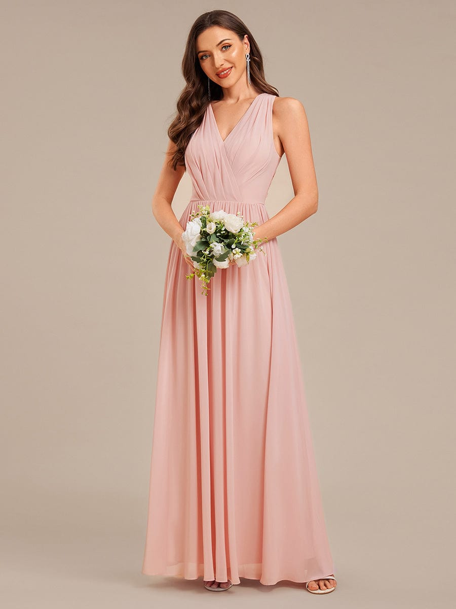 Appliqu¨¦ Chiffon Maxi Bridesmaid Dress #color_Pink
