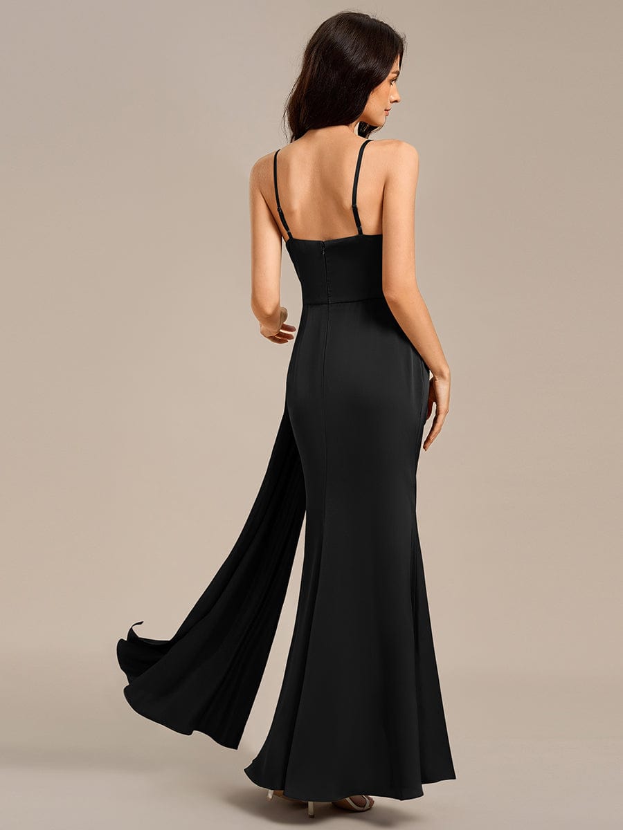 Spaghetti Straps Side Slit Mermaid Satin Bridesmaid Dress #color_Black