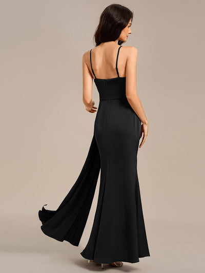 Spaghetti Straps Side Slit Mermaid Satin Evening Dress #color_Black