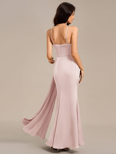 Spaghetti Straps Side Slit Mermaid Satin Bridesmaid Dress #color_Pink