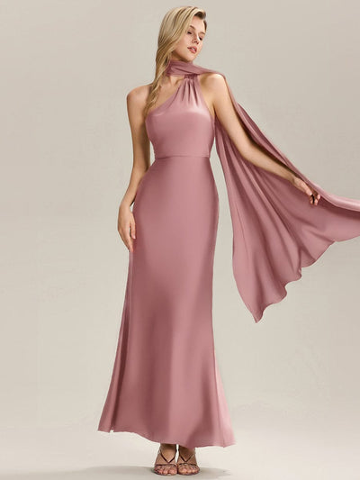 Flowing Ribbons Satin Sleeveless Bridesmaid Dress #color_Purple Orchid