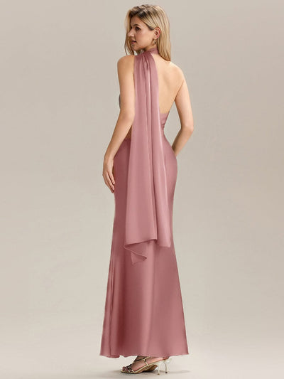 Flowing Ribbons Satin Sleeveless Bridesmaid Dress #color_Purple Orchid