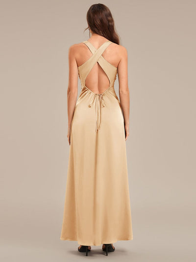Backless Satin Sleeveless Evening Dress #color_Champagne