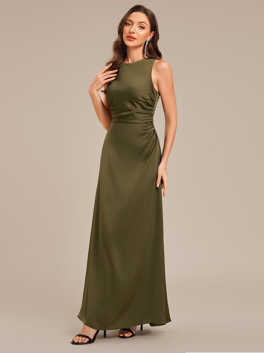 Backless Satin Sleeveless Bridesmaid Dress #color_Olive Green