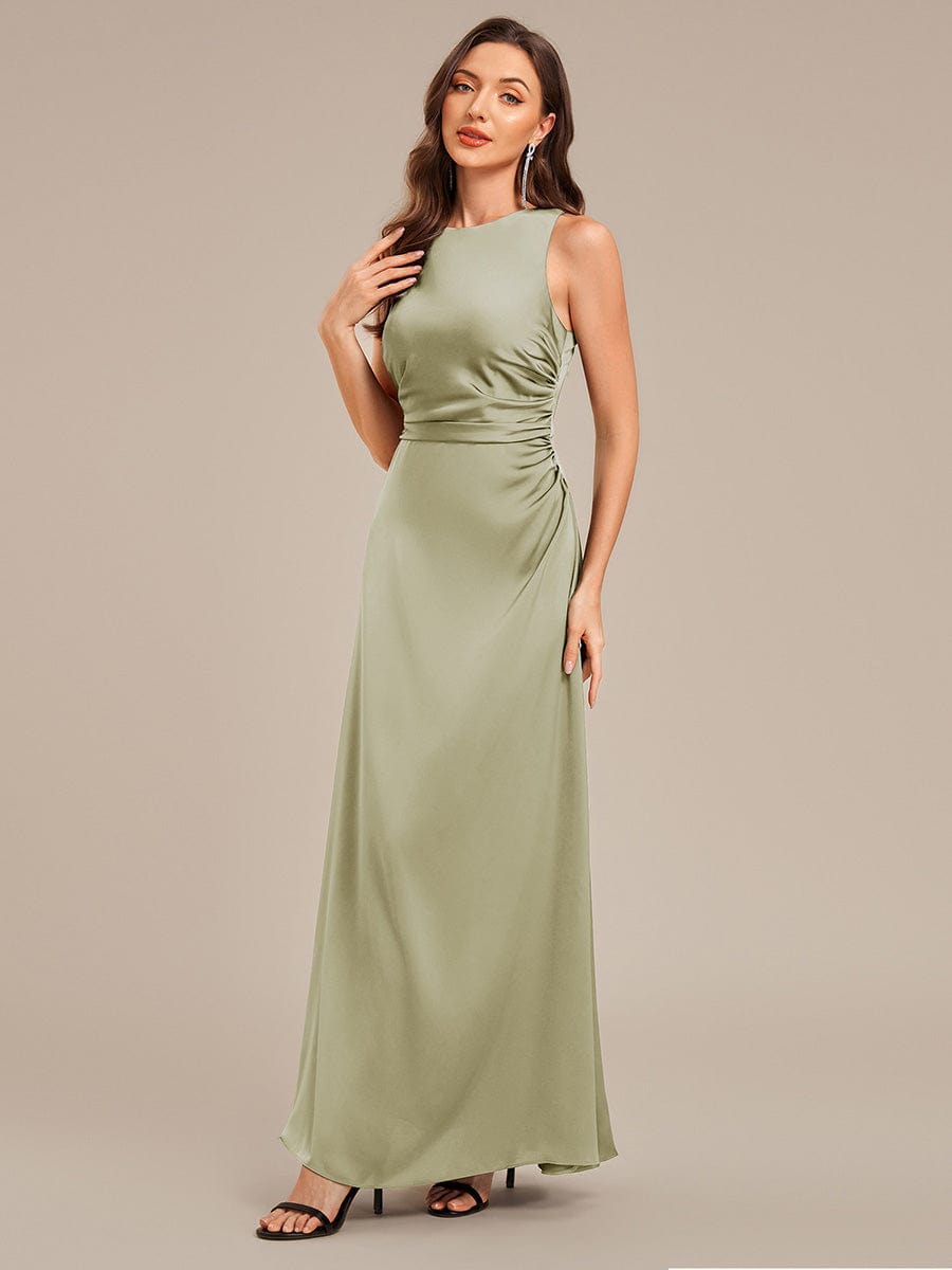 Backless Satin Sleeveless Evening Dress #color_Sage Green