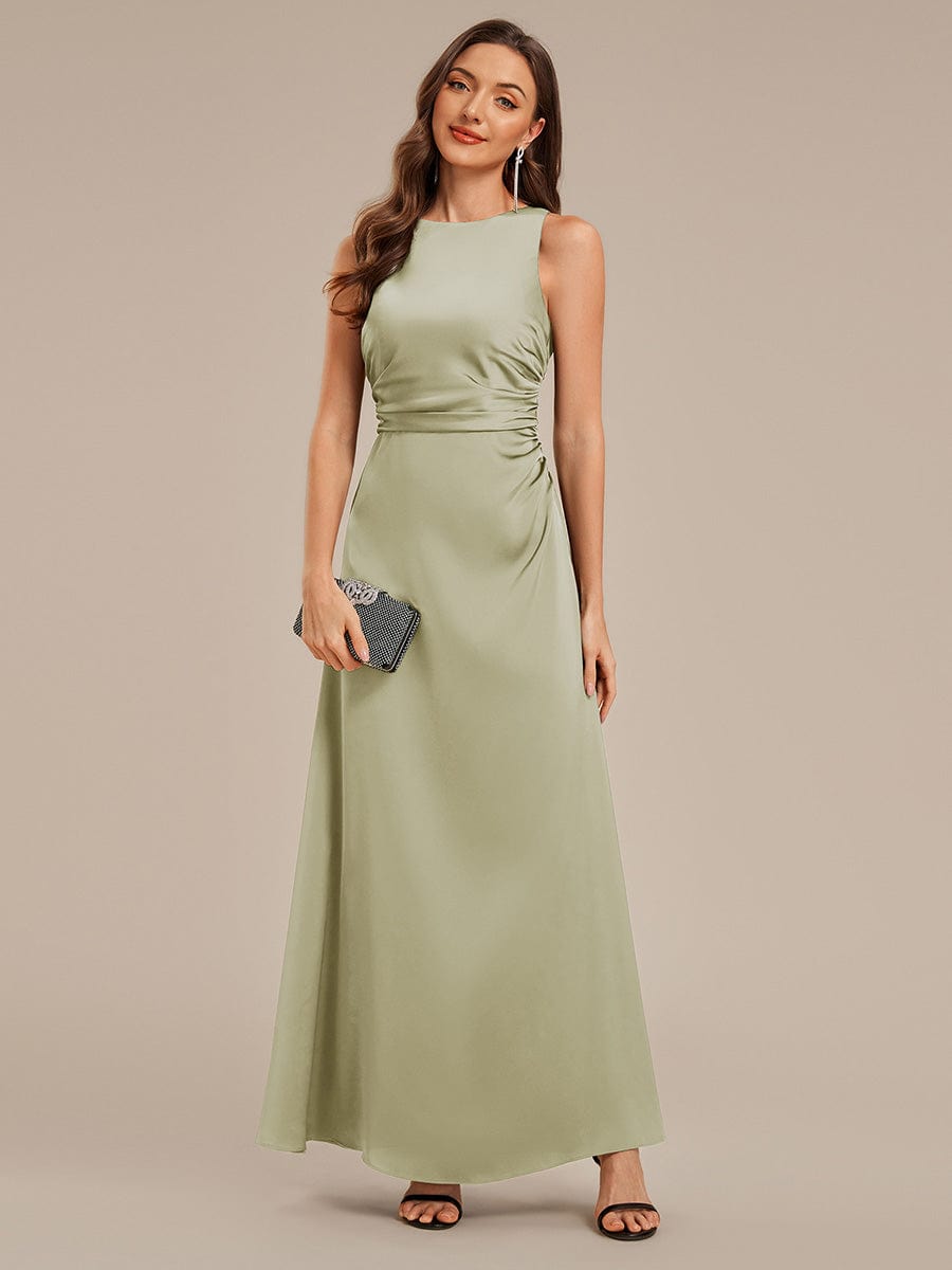 Backless Satin Sleeveless Evening Dress #color_Sage Green
