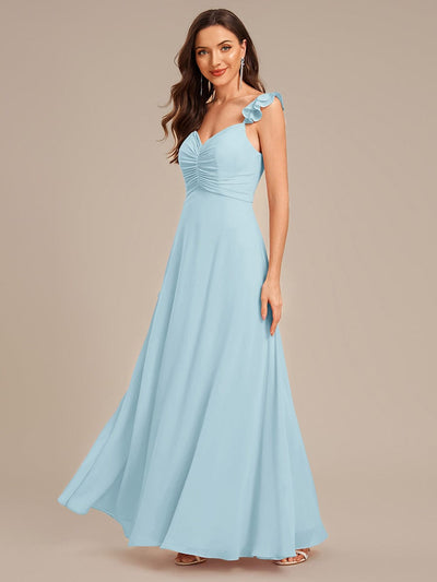 Lettuce Trim Chiffon Ruffle Sleeve Bridesmaid Dress #color_Sky Blue