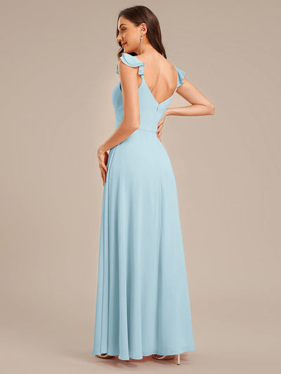 Lettuce Trim Chiffon Ruffle Sleeve Bridesmaid Dress #color_Sky Blue
