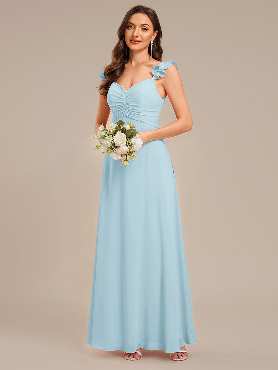 Lettuce Trim Chiffon Ruffle Sleeve Bridesmaid Dress #color_Sky Blue