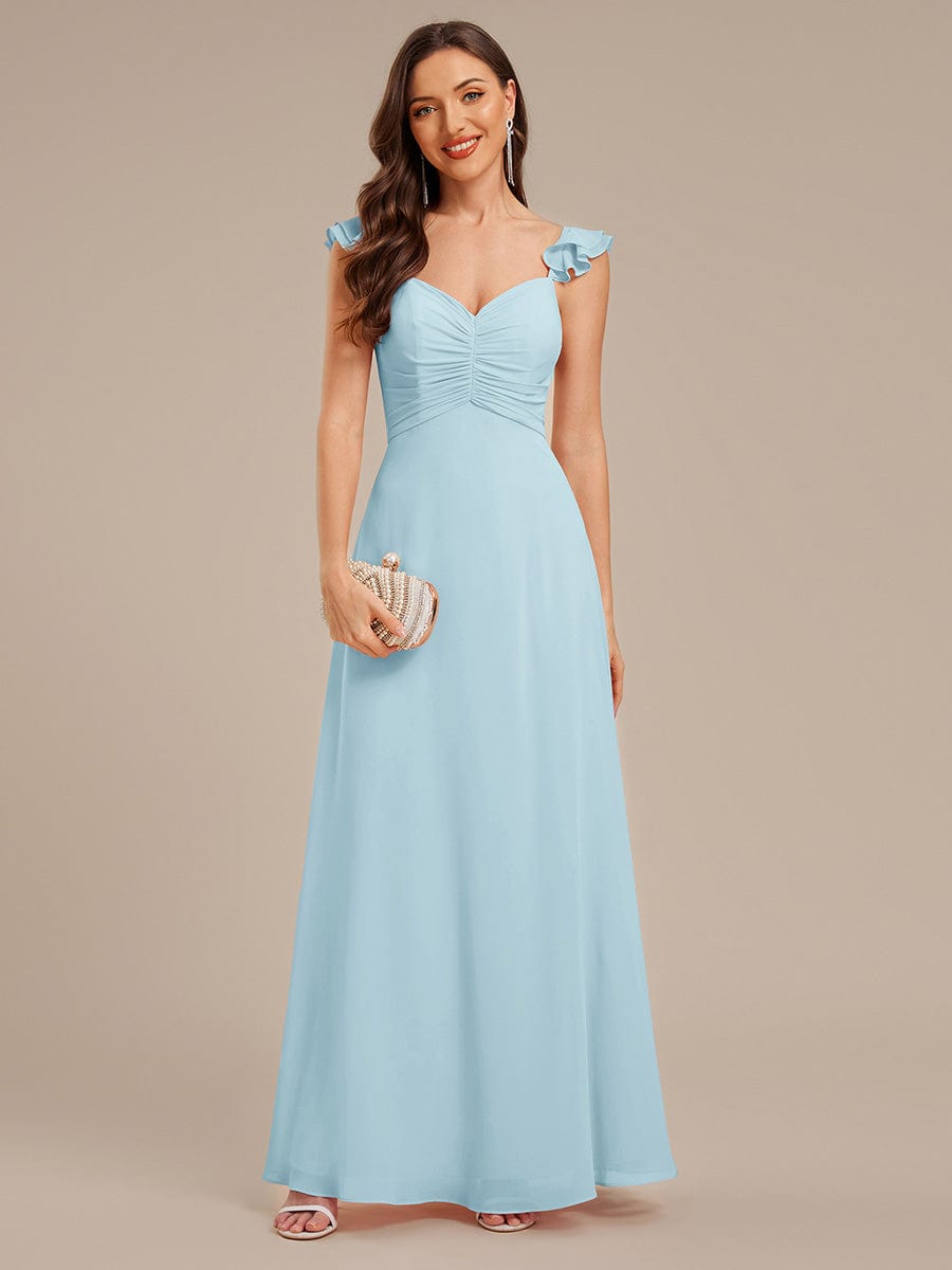 Lettuce Trim Chiffon Ruffle Sleeve Bridesmaid Dress #color_Sky Blue