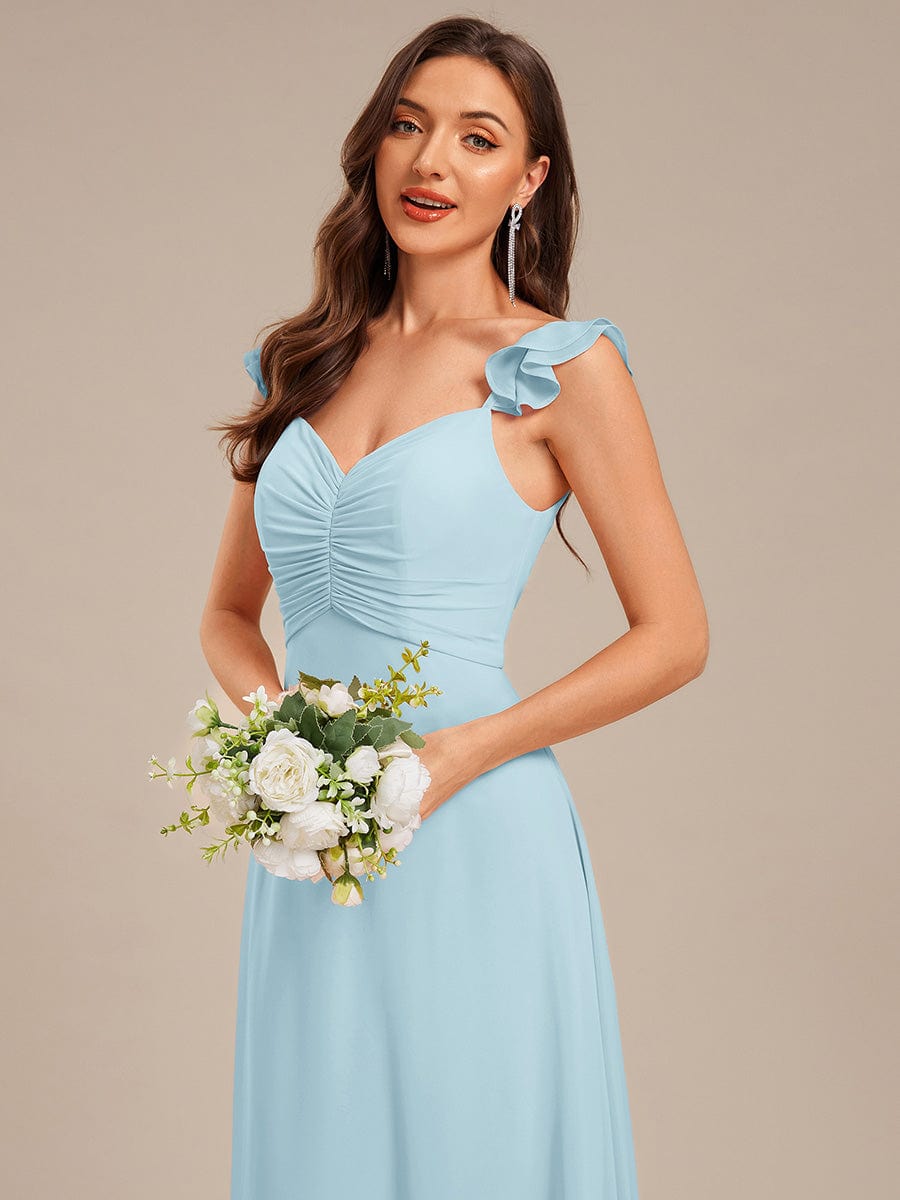 Lettuce Trim Chiffon Ruffle Sleeve Bridesmaid Dress #color_Sky Blue
