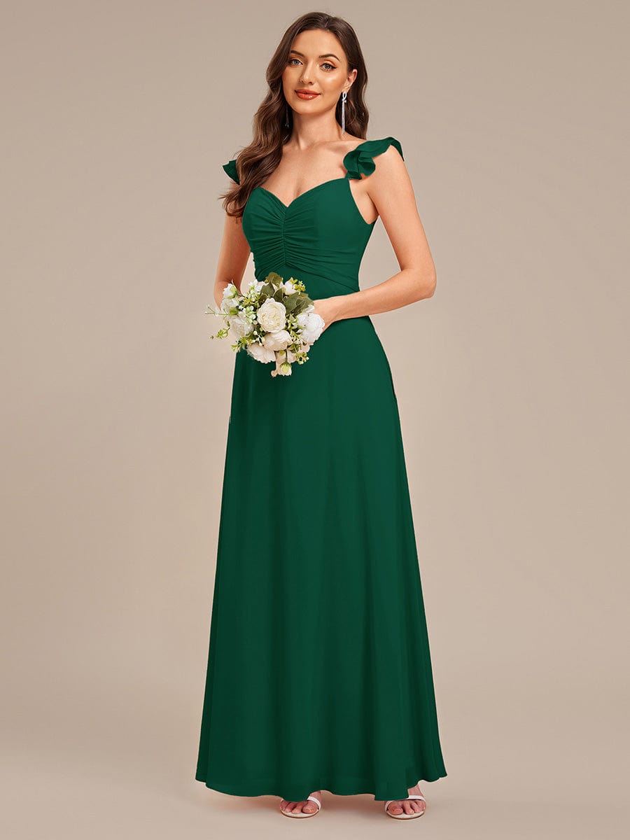 Lettuce Trim Chiffon Ruffle Sleeve Bridesmaid Dress #color_Dark Green