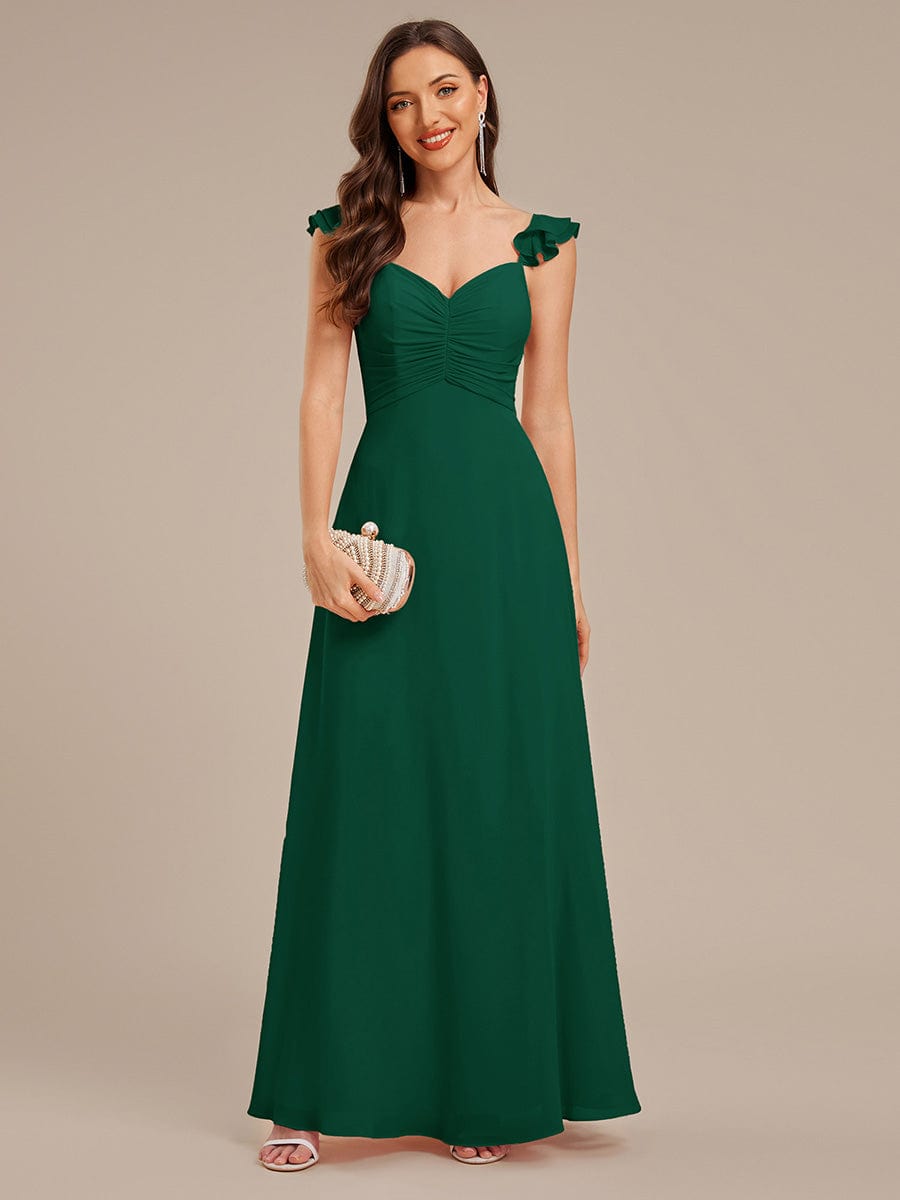 Lettuce Trim Chiffon Ruffle Sleeve Bridesmaid Dress #color_Dark Green