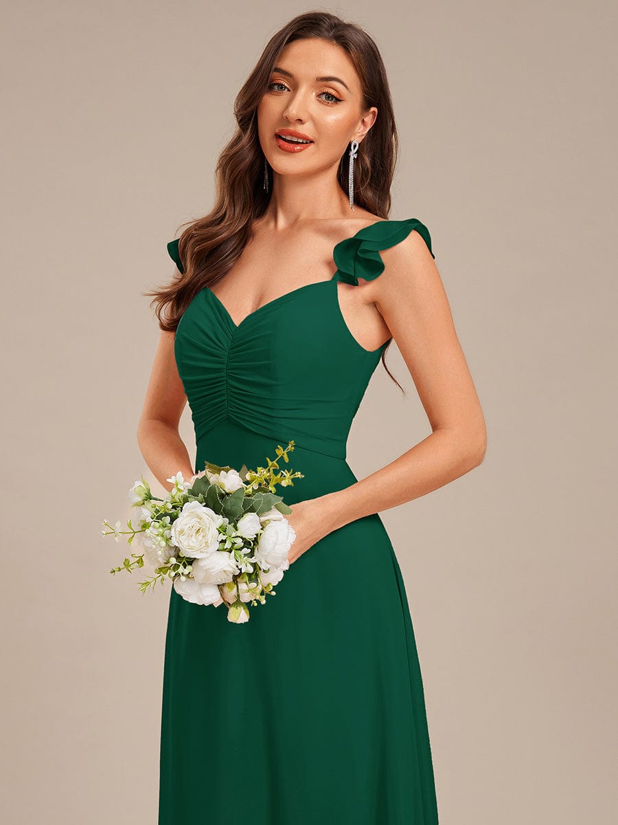 Lettuce Trim Chiffon Ruffle Sleeve Bridesmaid Dress #color_Dark Green