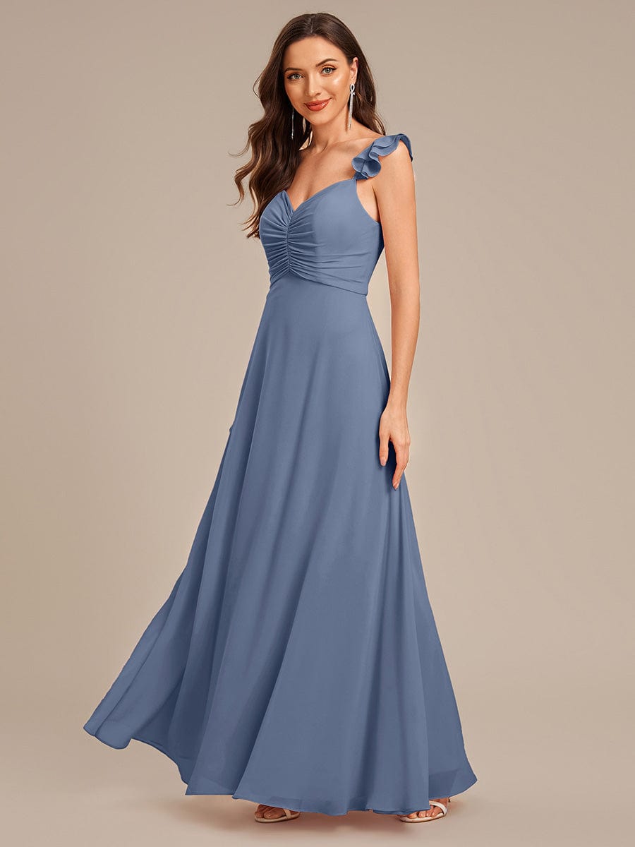 Lettuce Trim Chiffon Ruffle Sleeve Bridesmaid Dress #color_Dusty Blue
