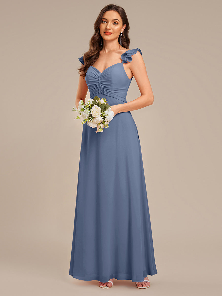 Lettuce Trim Chiffon Ruffle Sleeve Bridesmaid Dress #color_Dusty Blue