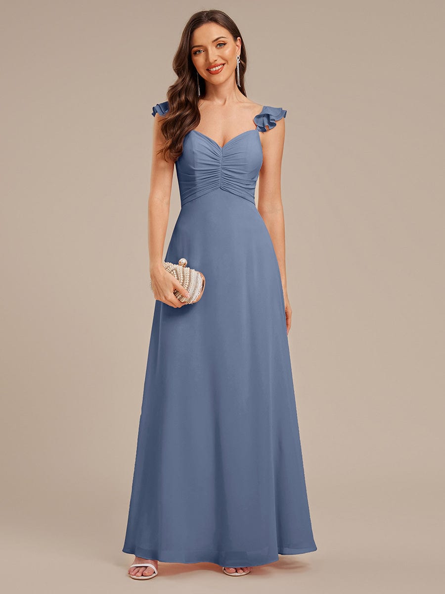 Lettuce Trim Chiffon Ruffle Sleeve Bridesmaid Dress #color_Dusty Blue