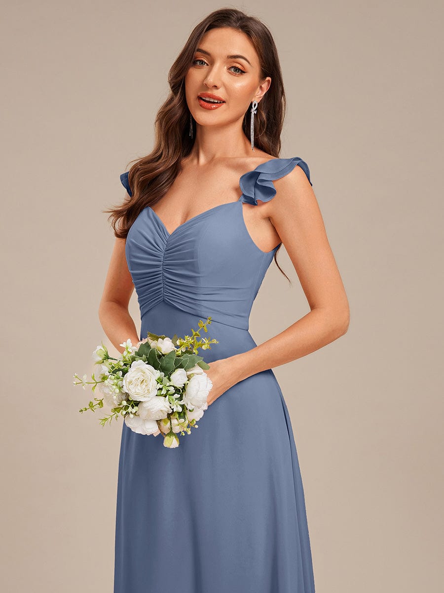 Lettuce Trim Chiffon Ruffle Sleeve Bridesmaid Dress #color_Dusty Blue