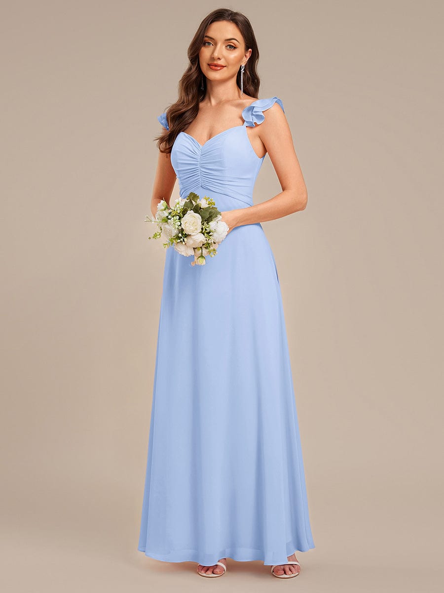 Lettuce Trim Chiffon Ruffle Sleeve Bridesmaid Dress #color_Ice Blue