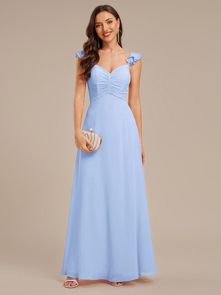 Lettuce Trim Chiffon Ruffle Sleeve Bridesmaid Dress #color_Ice Blue
