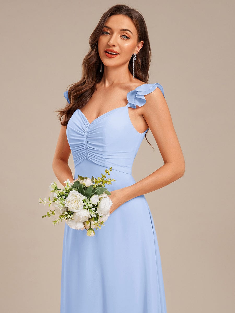 Lettuce Trim Chiffon Ruffle Sleeve Bridesmaid Dress #color_Ice Blue