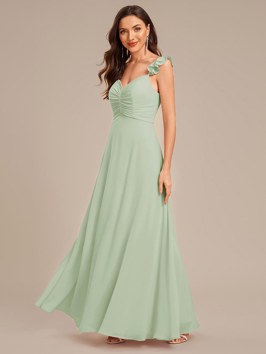 Lettuce Trim Chiffon Ruffle Sleeve Bridesmaid Dress #color_Mint Green