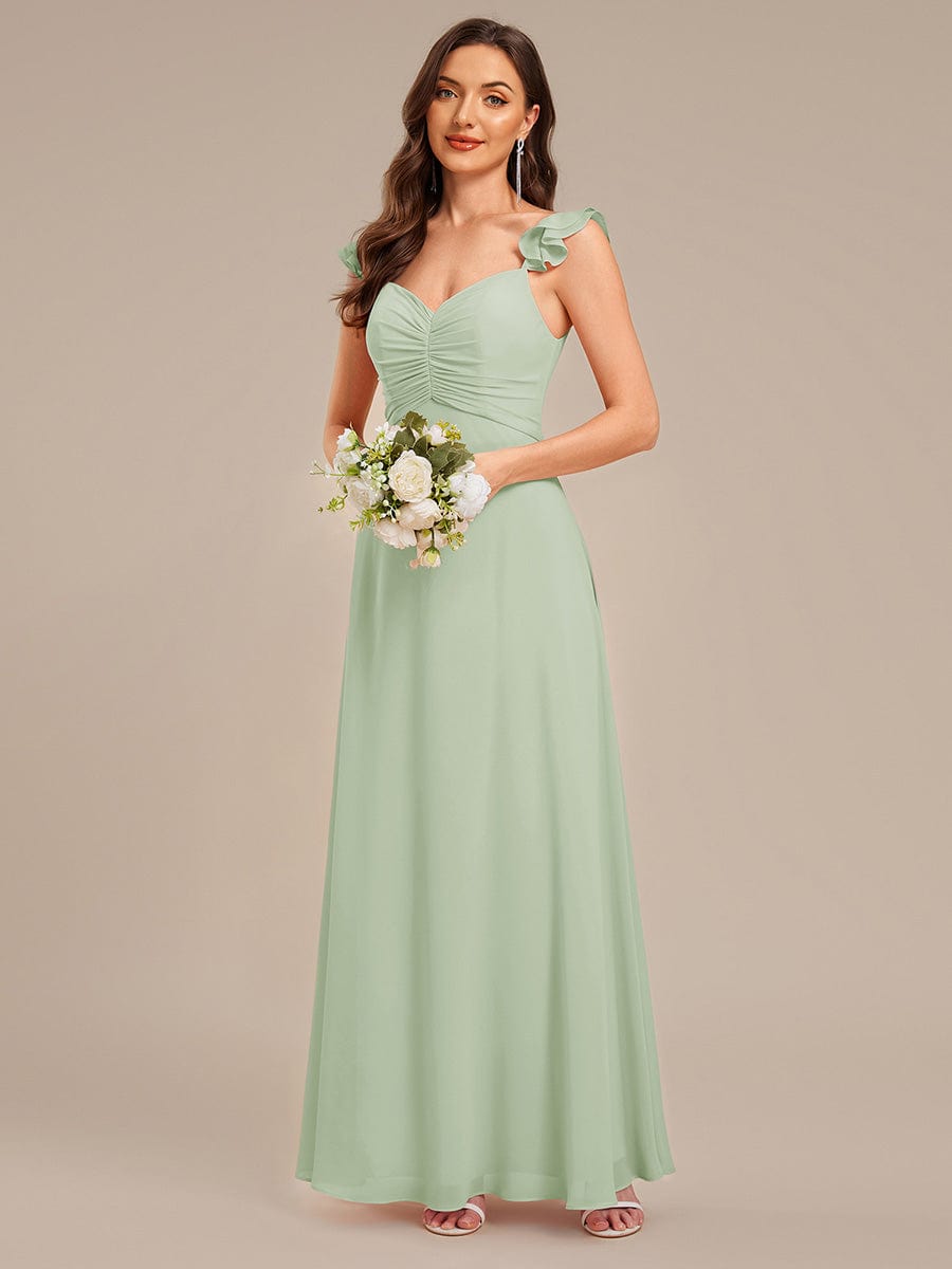 Lettuce Trim Chiffon Ruffle Sleeve Bridesmaid Dress #color_Mint Green