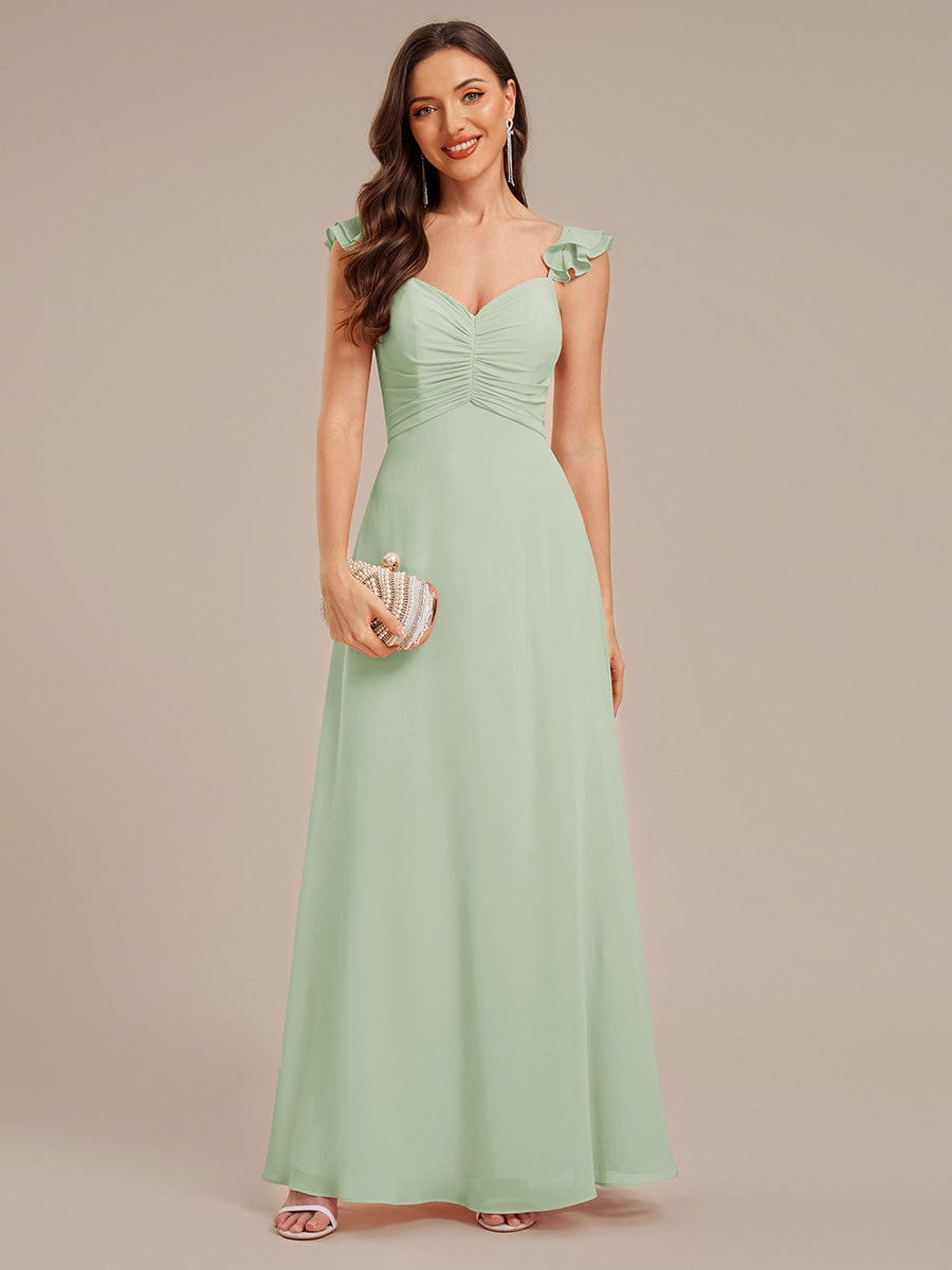 Lettuce Trim Chiffon Ruffle Sleeve Bridesmaid Dress #color_Mint Green
