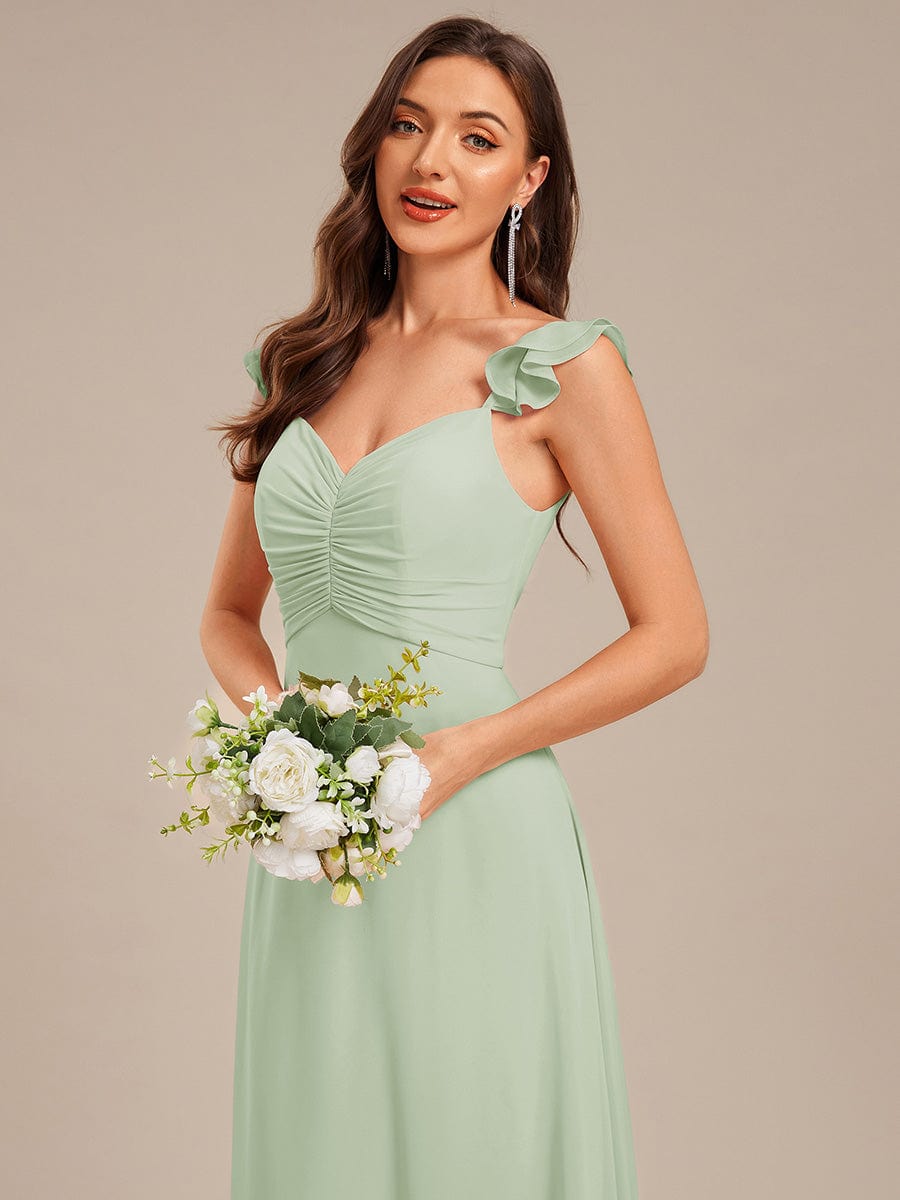 Lettuce Trim Chiffon Ruffle Sleeve Bridesmaid Dress #color_Mint Green