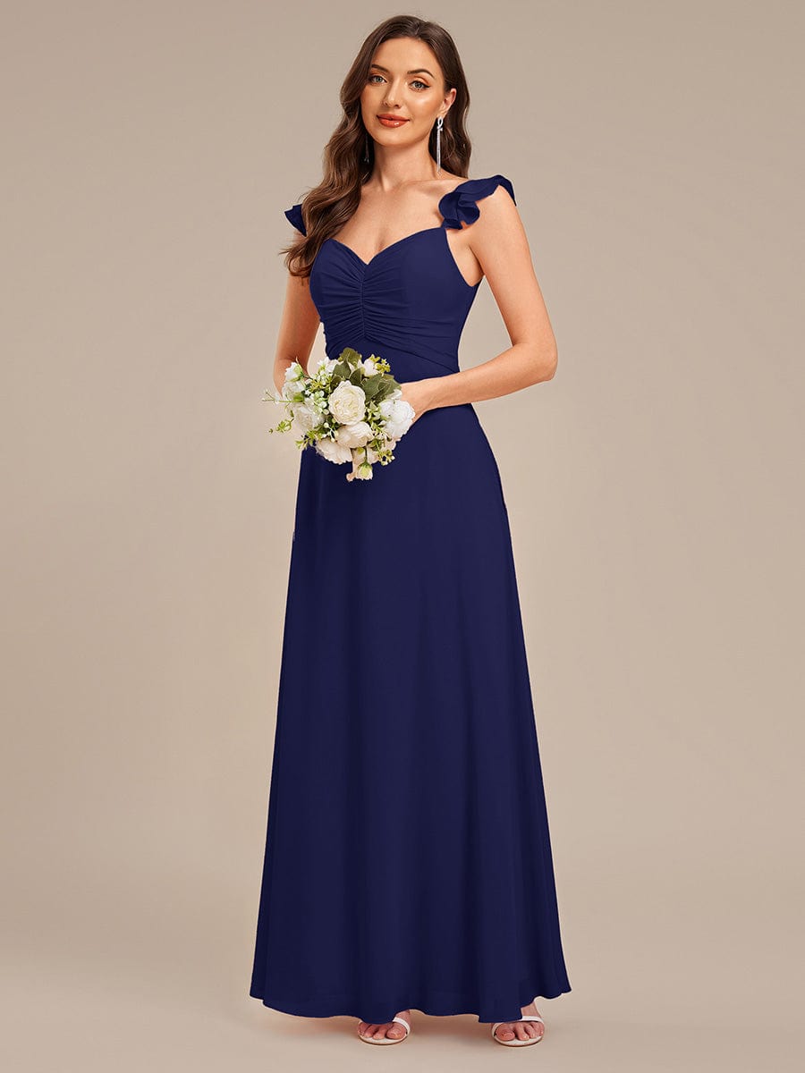 Lettuce Trim Chiffon Ruffle Sleeve Bridesmaid Dress #color_Navy Blue