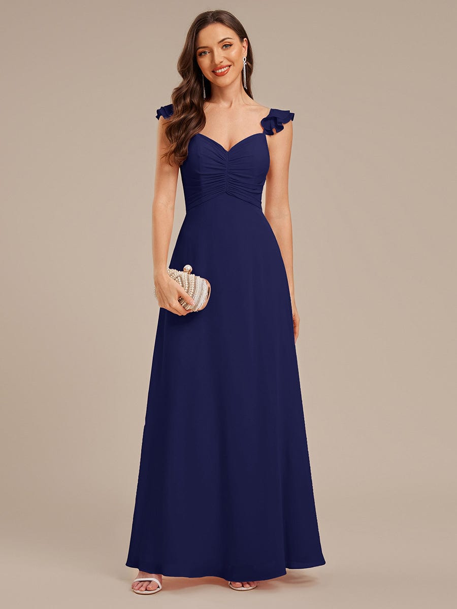 Lettuce Trim Chiffon Ruffle Sleeve Bridesmaid Dress #color_Navy Blue