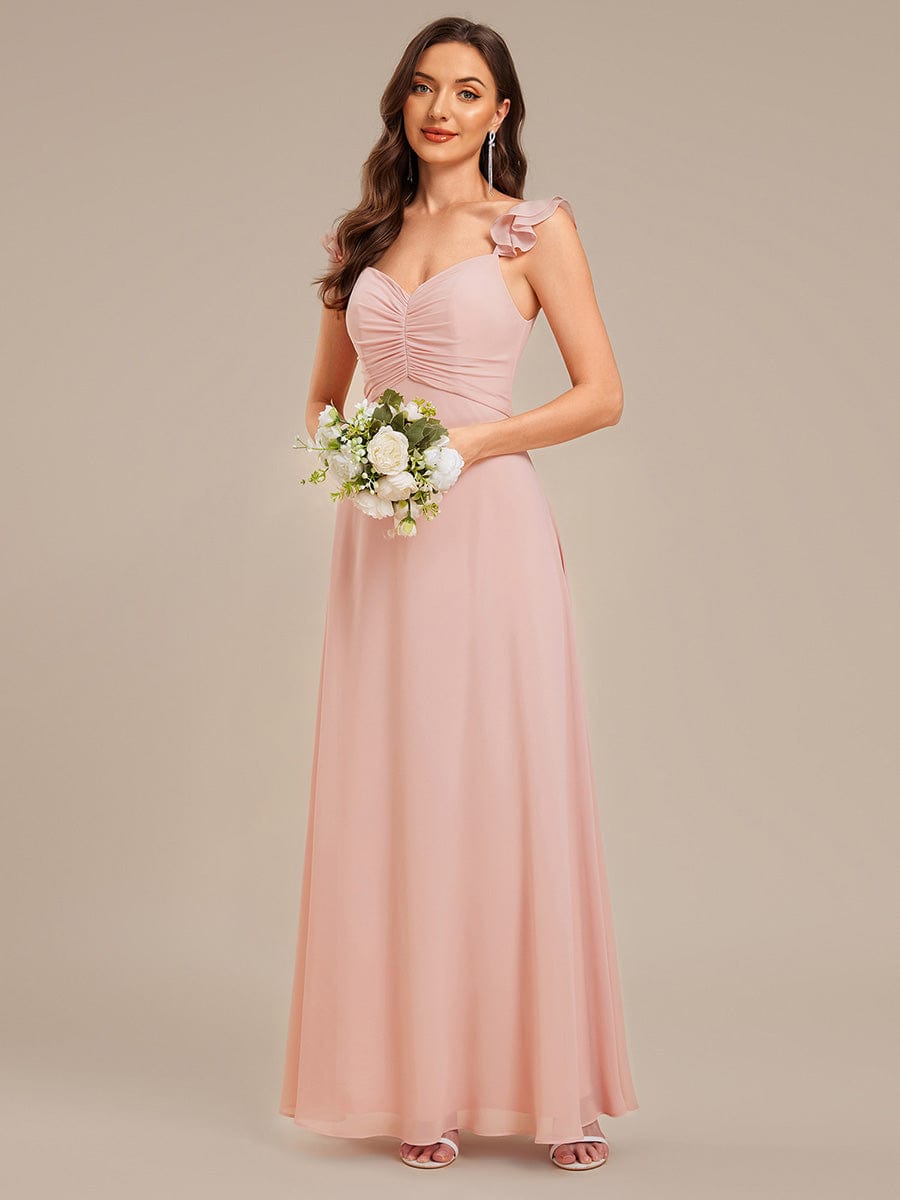 Lettuce Trim Chiffon Ruffle Sleeve Bridesmaid Dress #color_Pink
