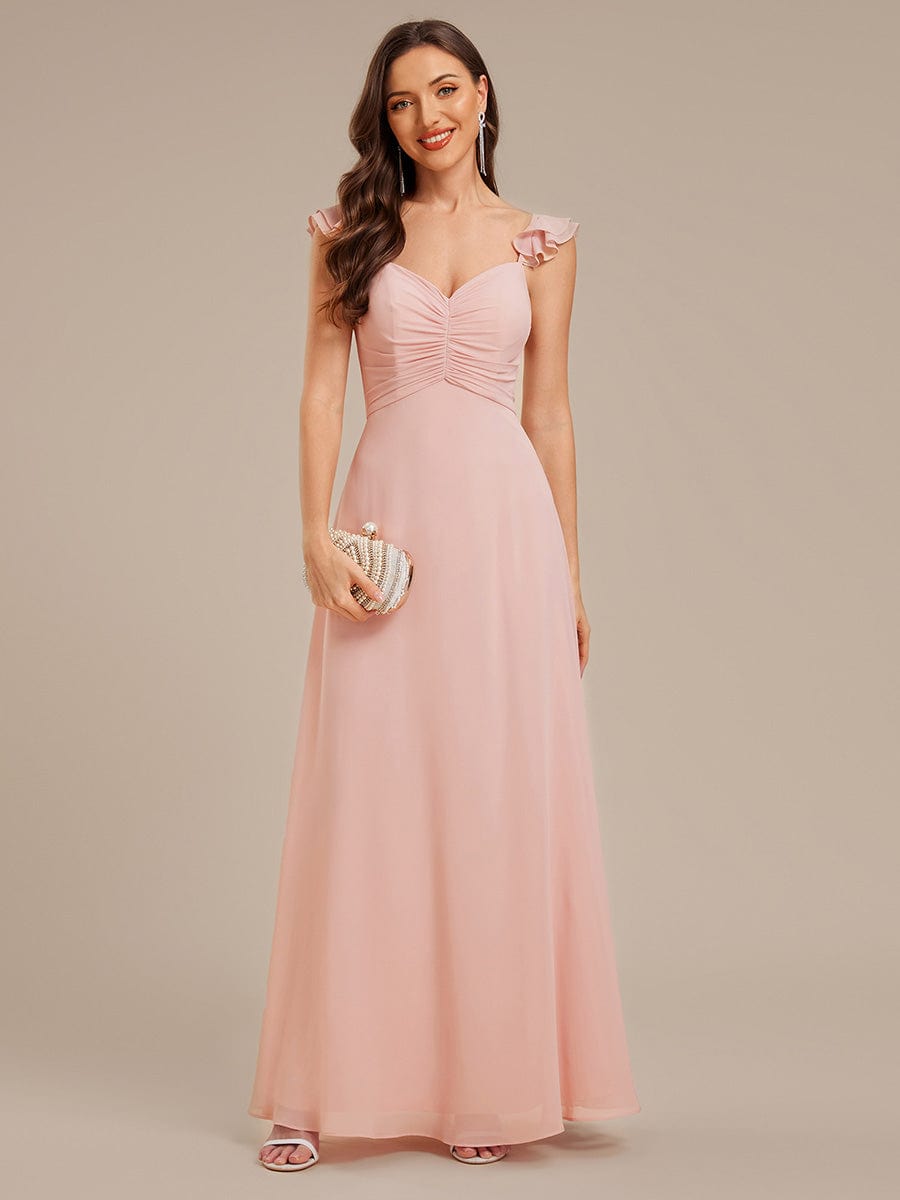 Lettuce Trim Chiffon Ruffle Sleeve Bridesmaid Dress #color_Pink