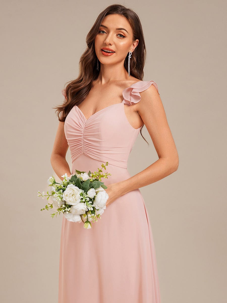 Lettuce Trim Chiffon Ruffle Sleeve Bridesmaid Dress #color_Pink