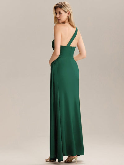 Flowing Ribbons Satin Sleeveless Bridesmaid Dress #color_Dark Green