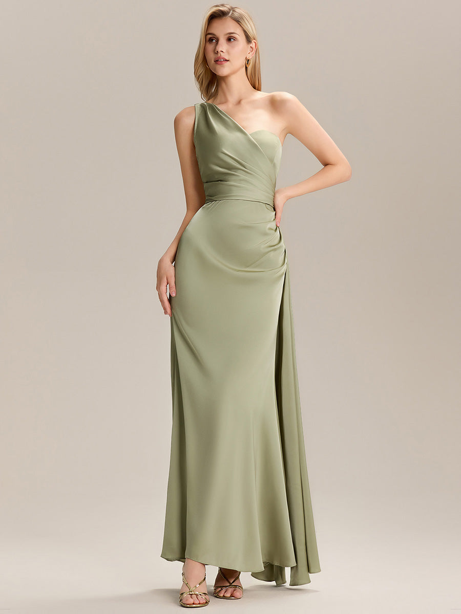 Flowing Ribbons Satin Sleeveless Bridesmaid Dress #color_Sage Green