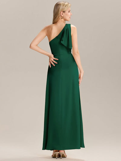 Flowing Ribbons Satin Sleeveless Bridesmaid Dress #color_Dark Green