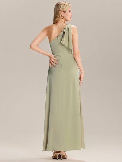 Flowing Ribbons Satin Sleeveless Bridesmaid Dress #color_Sage Green