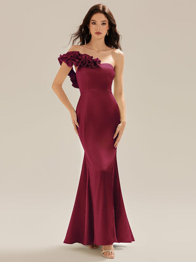 Sequin Ruffle Sleeve Evening Dress #color_Burgundy