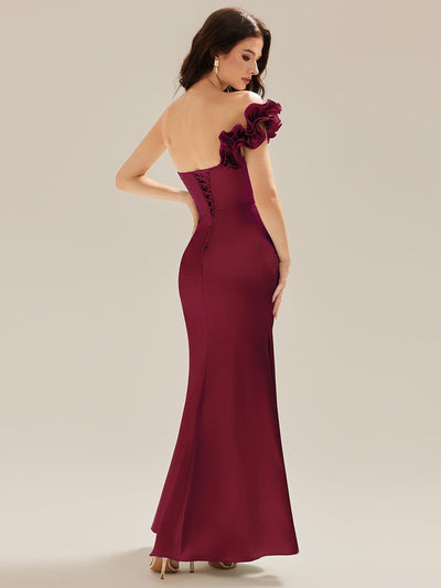 Sequin Ruffle Sleeve Evening Dress #color_Burgundy