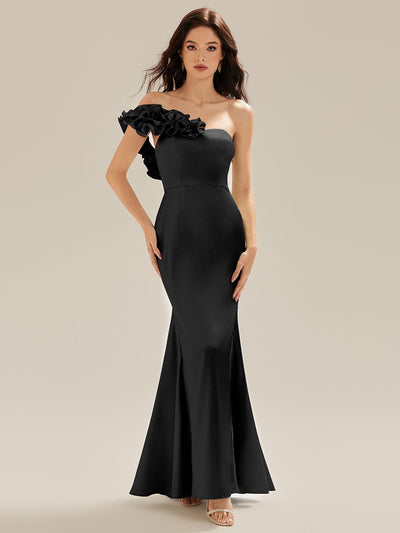 Sequin Ruffle Sleeve Evening Dress #color_Black