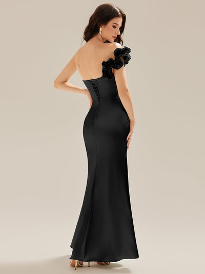 Sequin Ruffle Sleeve Evening Dress #color_Black