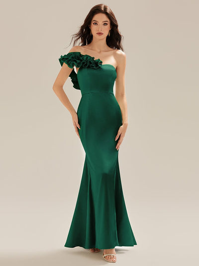 Sequin Ruffle Sleeve Evening Dress #color_Dark Green