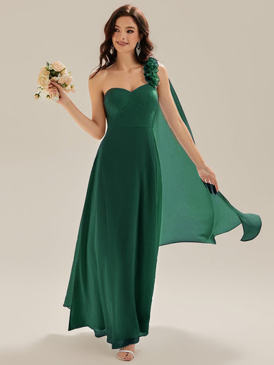 Flowing Ribbons Chiffon Sleeveless Bridesmaid Dress #color_Dark Green