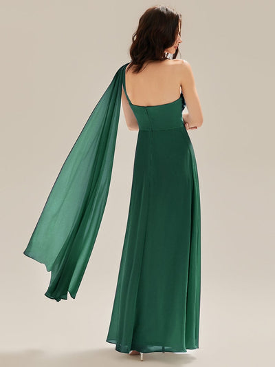 Flowing Ribbons Chiffon Sleeveless Bridesmaid Dress #color_Dark Green