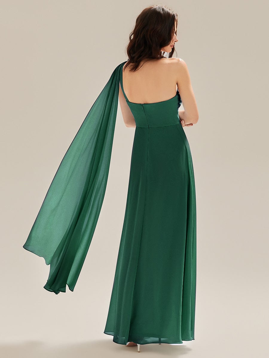 Flowing Ribbons Chiffon Sleeveless Bridesmaid Dress #color_Dark Green