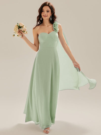 Flowing Ribbons Chiffon Sleeveless Bridesmaid Dress #color_Mint Green